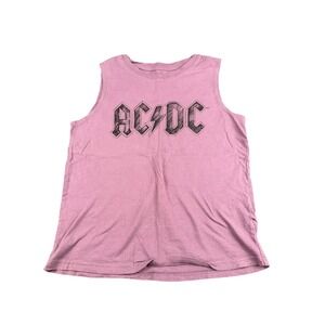 ACDC Womens Graphic Muscle Tank Top Mauve Pink Rock Band Sleeveless Large 10-12